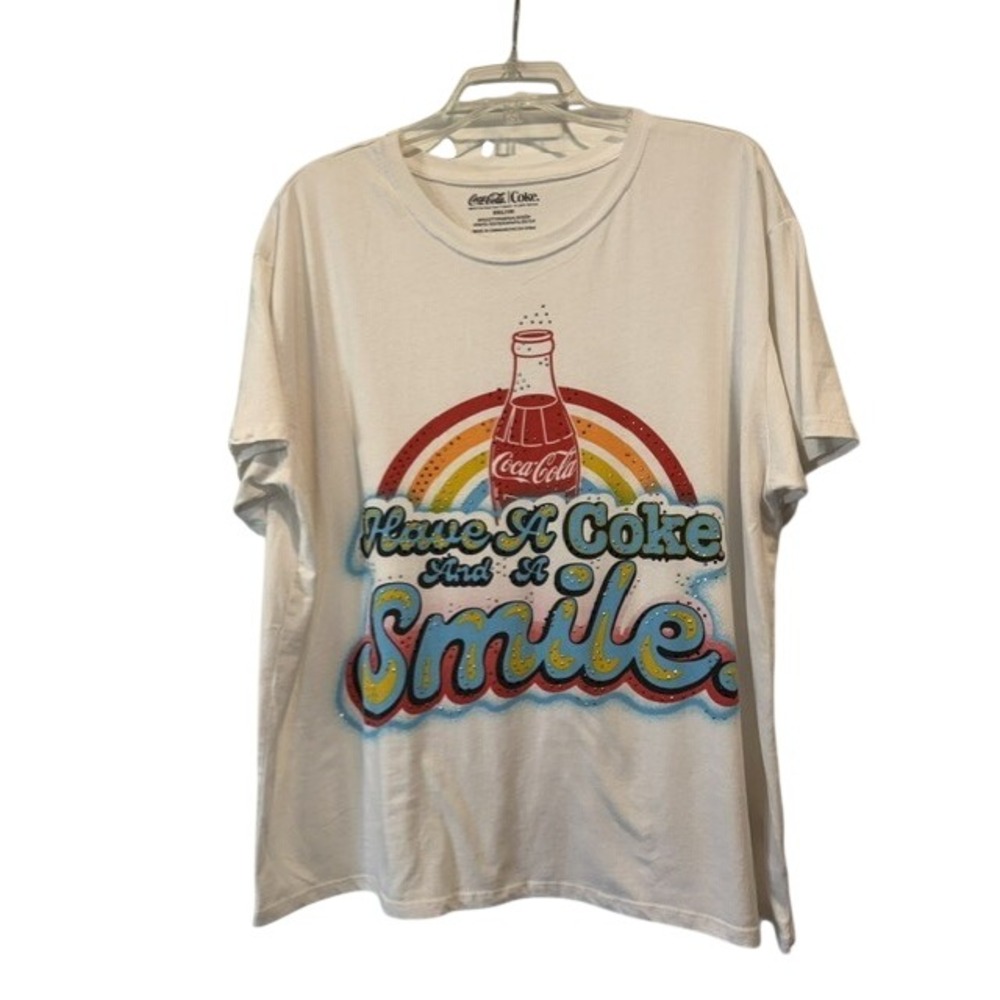 Coca-Cola Have A Coke And A Smile Graphic Tee White Rhinestone XXL EUC